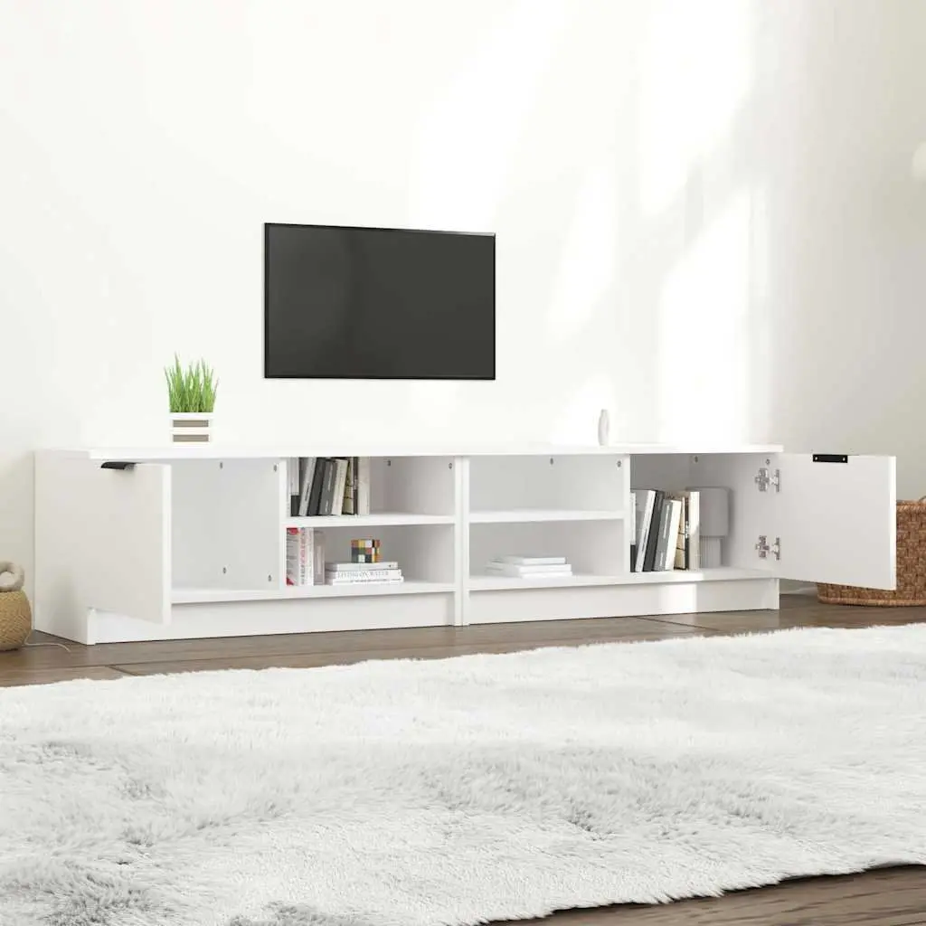 White TV Stand Engineered Wood Storage Unit with Shelves and Compartment for Media Living Room 80x35x36.5cm Set of 2