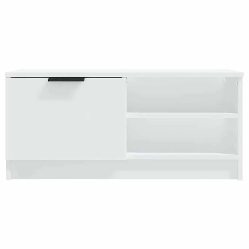 White TV Stand Engineered Wood Storage Unit with Shelves and Compartment for Media Living Room 80x35x36.5cm Set of 2