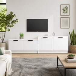 Functional White Engineered Wood TV Cabinet with Doors