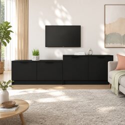 Black Engineered Wood TV Cabinet with Storage Compartments
