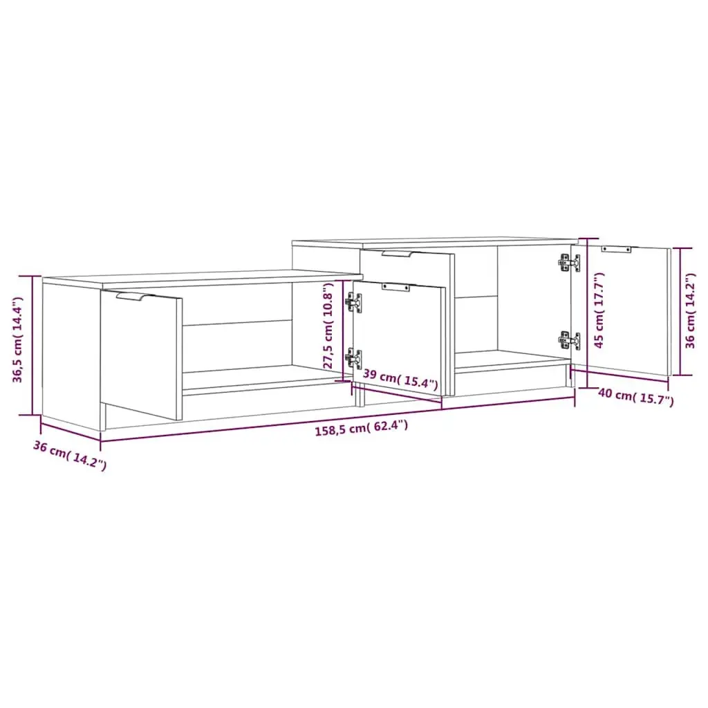TV Cabinet Black Storage Unit with Doors and Compartments 1585 x 360 x 450 mm