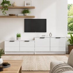 Engineered Wood TV Cabinet in White High Gloss Finish