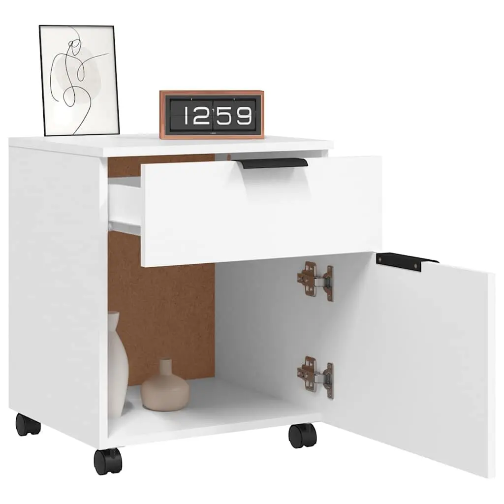 Mobile File Cabinet with Wheels White Storage Desk Organizer 45x38x54cm