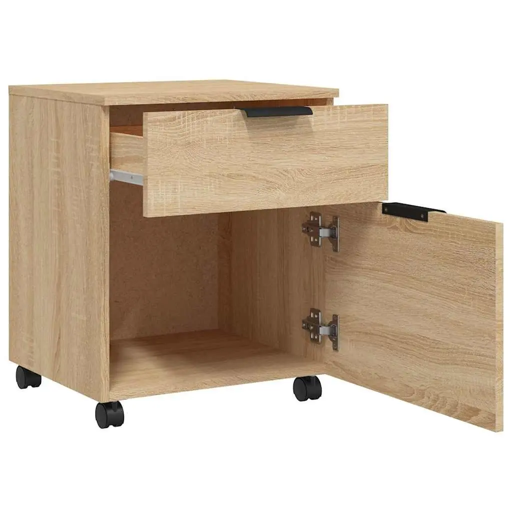Mobile File Cabinet with Wheels Convenience Feature Brown Engineered Wood
