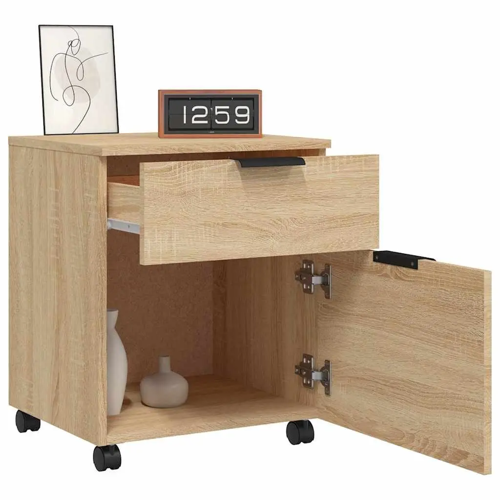 Mobile File Cabinet with Wheels Convenience Feature Brown Engineered Wood