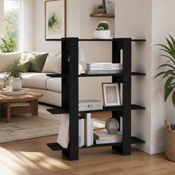 Black Standing Shelf Book Cabinet with Room Divider Function