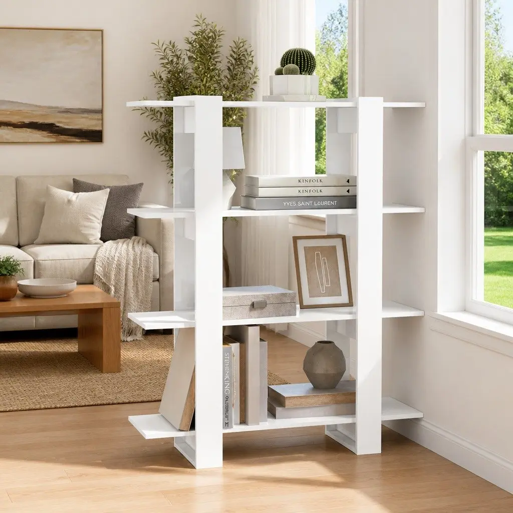 Book Cabinet Room Divider Storage Unit High Gloss White 100 x 30 x 123.5 cm