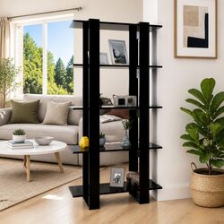 Black Engineered Wood Book Cabinet and Divider