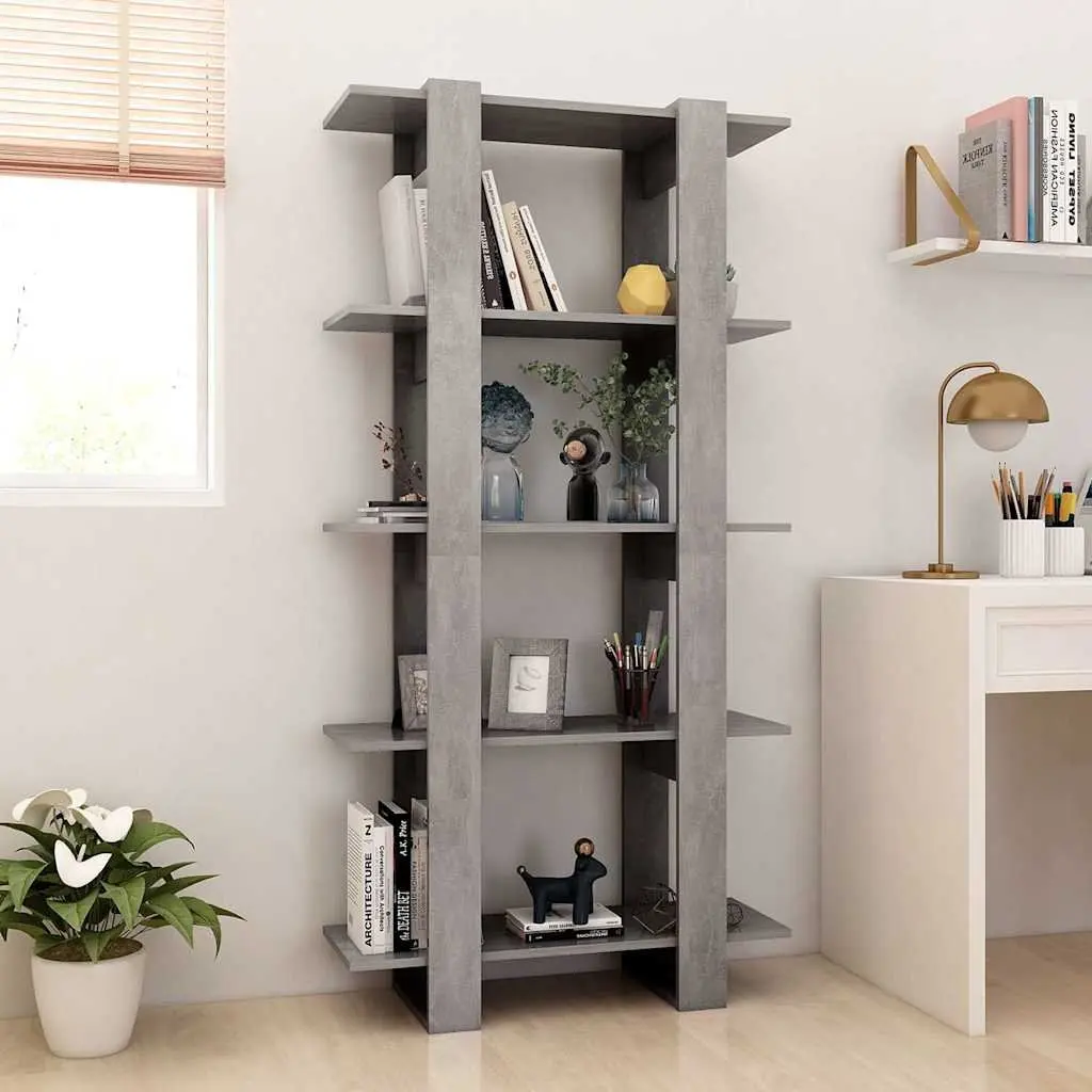 Book Cabinet Room Divider Engineered Wood Storage Shelving Unit Grey 80x30x160cm