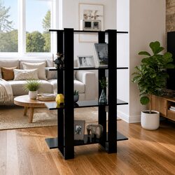 Functional Black Wooden Book Cabinet with Room Divider Utility