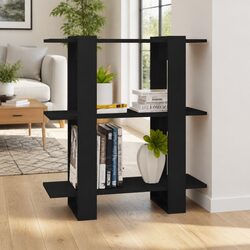 Black Wooden Bookcase Room Divider with Shelving