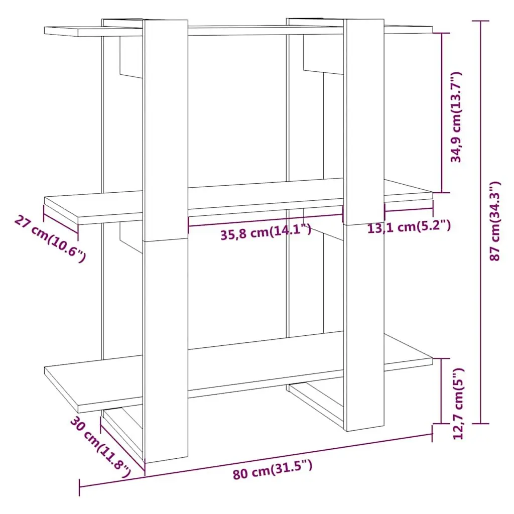 Book Cabinet Room Divider Wooden Storage Shelving Unit Grey 80x30x87 cm