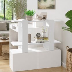 White Book Cabinet with Storage and Divider Features