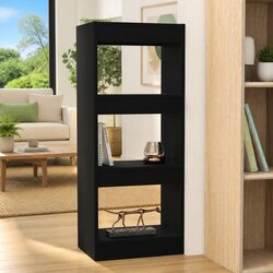 Black Engineered Wood Book Cabinet and Room Divider