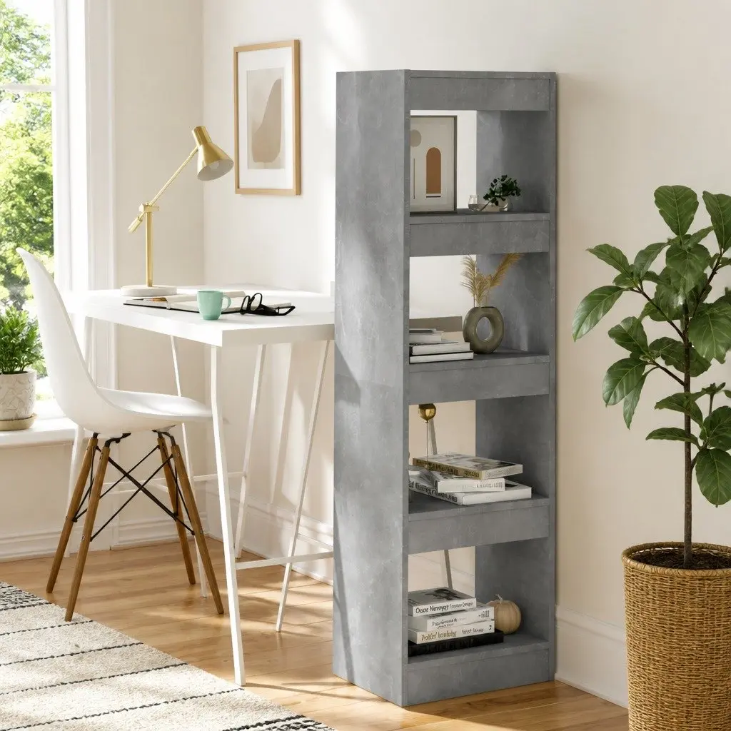 Book Cabinet Room Divider Storage Grey Shelving Unit 40 x 30 x 135 cm