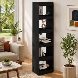 Black Bookshelf Cabinet Room Divider with Storage