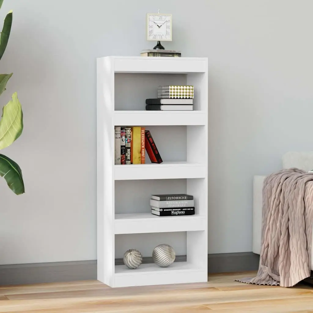 Bookshelf Room Divider Spacious Storage 60x30x135 cm White Engineered Wood