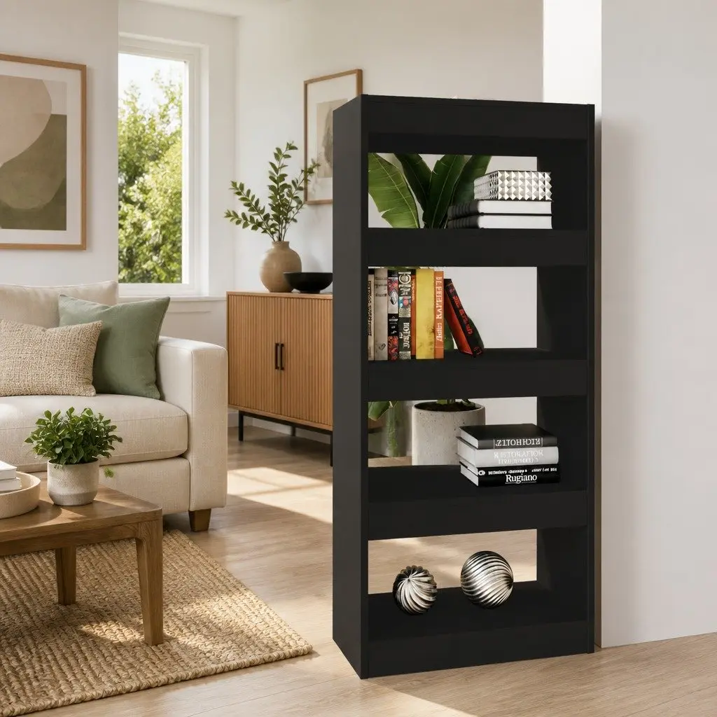 Bookshelf Room Divider Storage Unit Sturdy Black 60W x 30D x 135H cm
