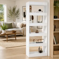 Wooden Book Cabinet Room Divider in High Gloss White 60x30x166cm