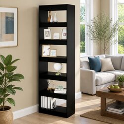 Black Wooden Book Cabinet with Room Divider Functionality