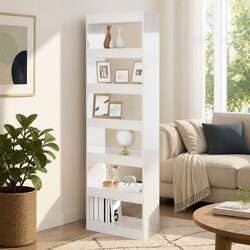 Tall High Gloss White Storage Bookshelf Unit