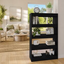 Engineered Wood Black Book Cabinet with Storage and Display