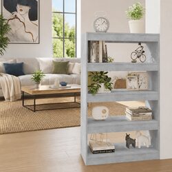 Room Divider Bookshelf in Grey Engineered Wood