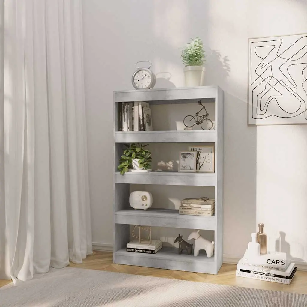 Book Cabinet Room Divider Grey Engineered Wood Storage Bookshelf 80W x 30D x 135H cm