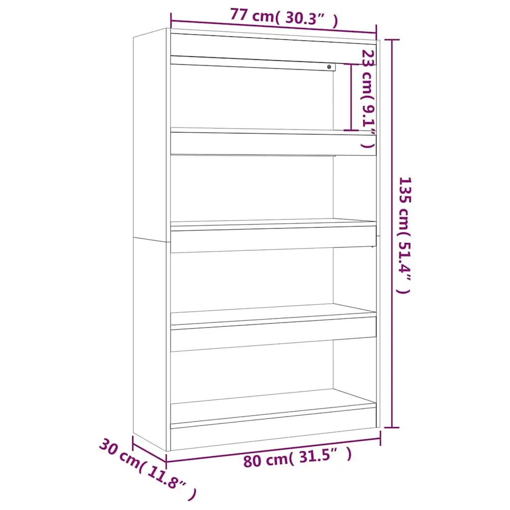 Book Cabinet High Gloss White Room Divider Storage Organizer 80x30x135cm