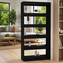 Practical Bookcase Room Divider in Black Engineered Wood