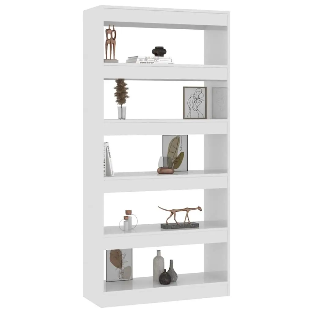 Standing Shelf Book Cabinet Room Divider Storage Organiser White High Gloss 80W x 30D x 166H cm Engineered Wood