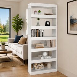 Book Cabinet Room Divider in High Gloss White 80x30x198 cm