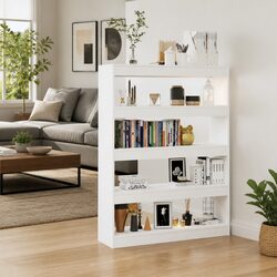 Functional White Book Cabinet with Room Divider Features