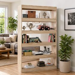 Brown Wooden Book Cabinet with Room Divider Functionality