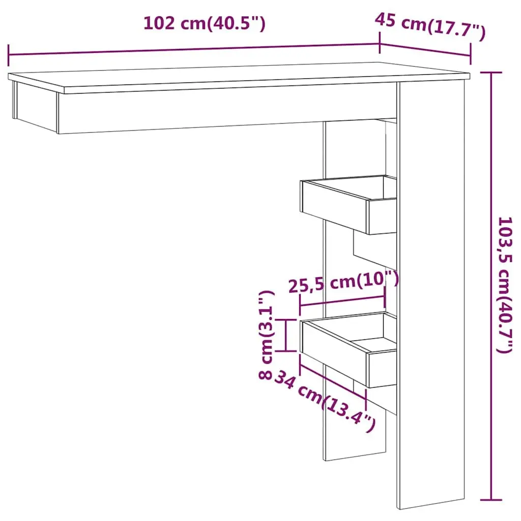 Wall Bar Table White Engineered Wood 2 Storage Compartments