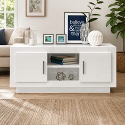 Functional White High Gloss TV Cabinet with Storage Shelves