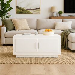 High Gloss White Coffee Table with Two Doors for Storage