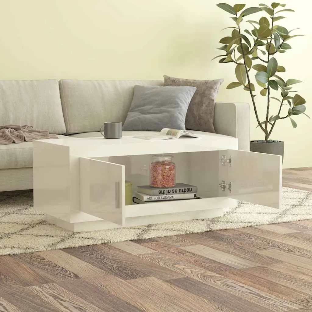 Coffee Table Storage Feature White High Gloss Size 102x50x45cm Living Room Furniture