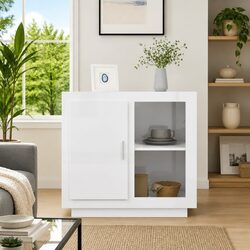 White High Gloss Storage Cabinet with Engineered Wood