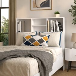 100cm White Engineered Wood Headboard Storage Cabinet