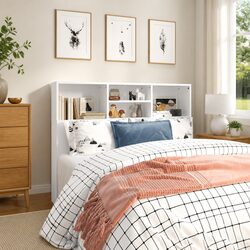 120cm White Headboard Cabinet with Compartments for Storage