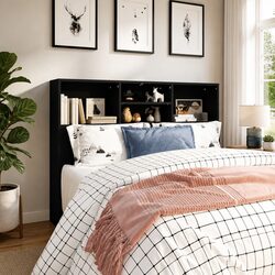 120cm Black Wall-Mounted Headboard Cabinet