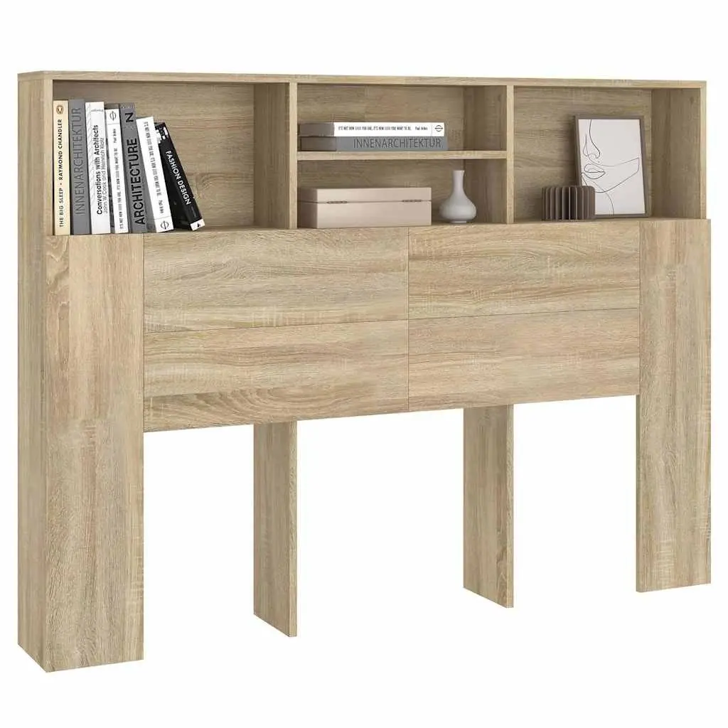 Headboard Cabinet Brown Wall-Mounted Bedroom Storage Organiser Bookcase
