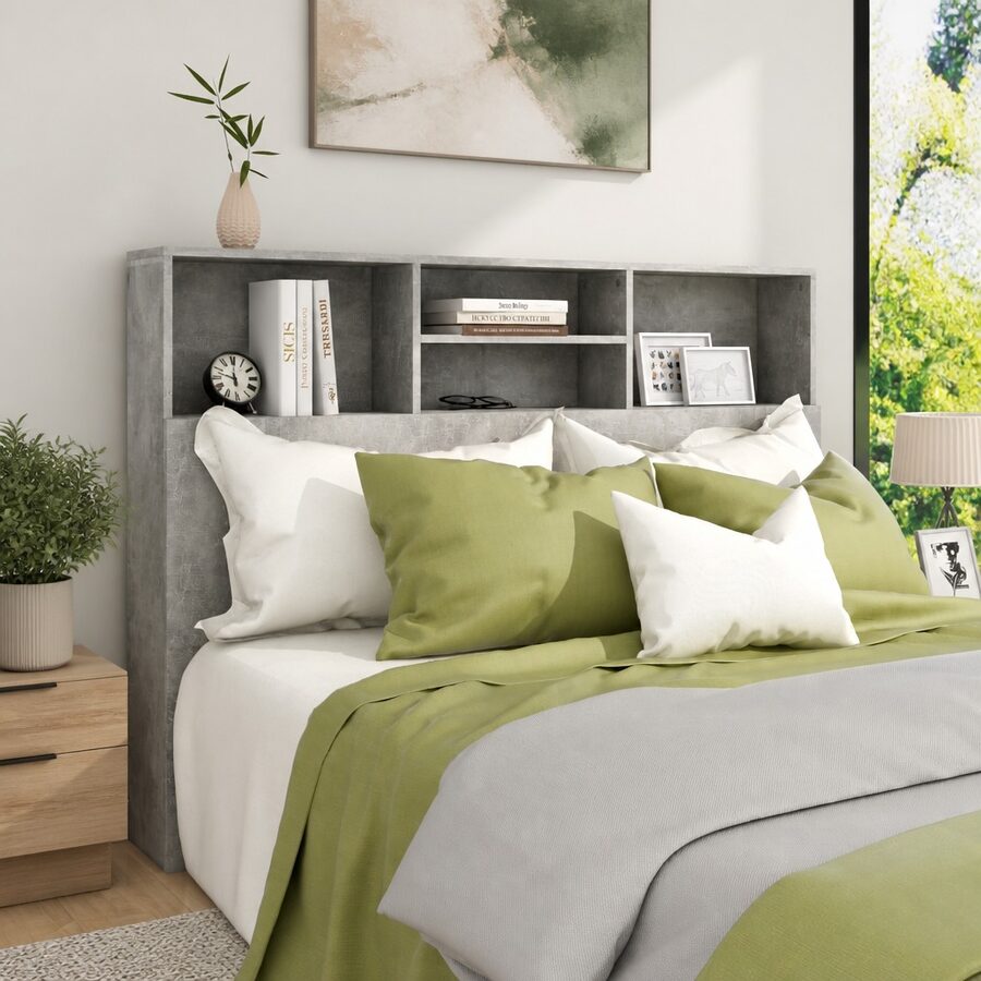 140cm Wall-Mounted Grey Headboard Storage Cabinet