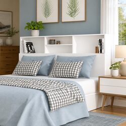 160cm White Engineered Wood Wall-Mount Headboard Cabinet