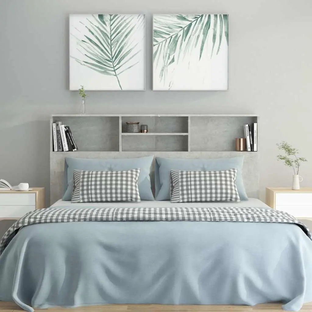 Headboard Cabinet Wall-Mounted Bedroom Storage Grey 160 x 19 x 103.5 cm