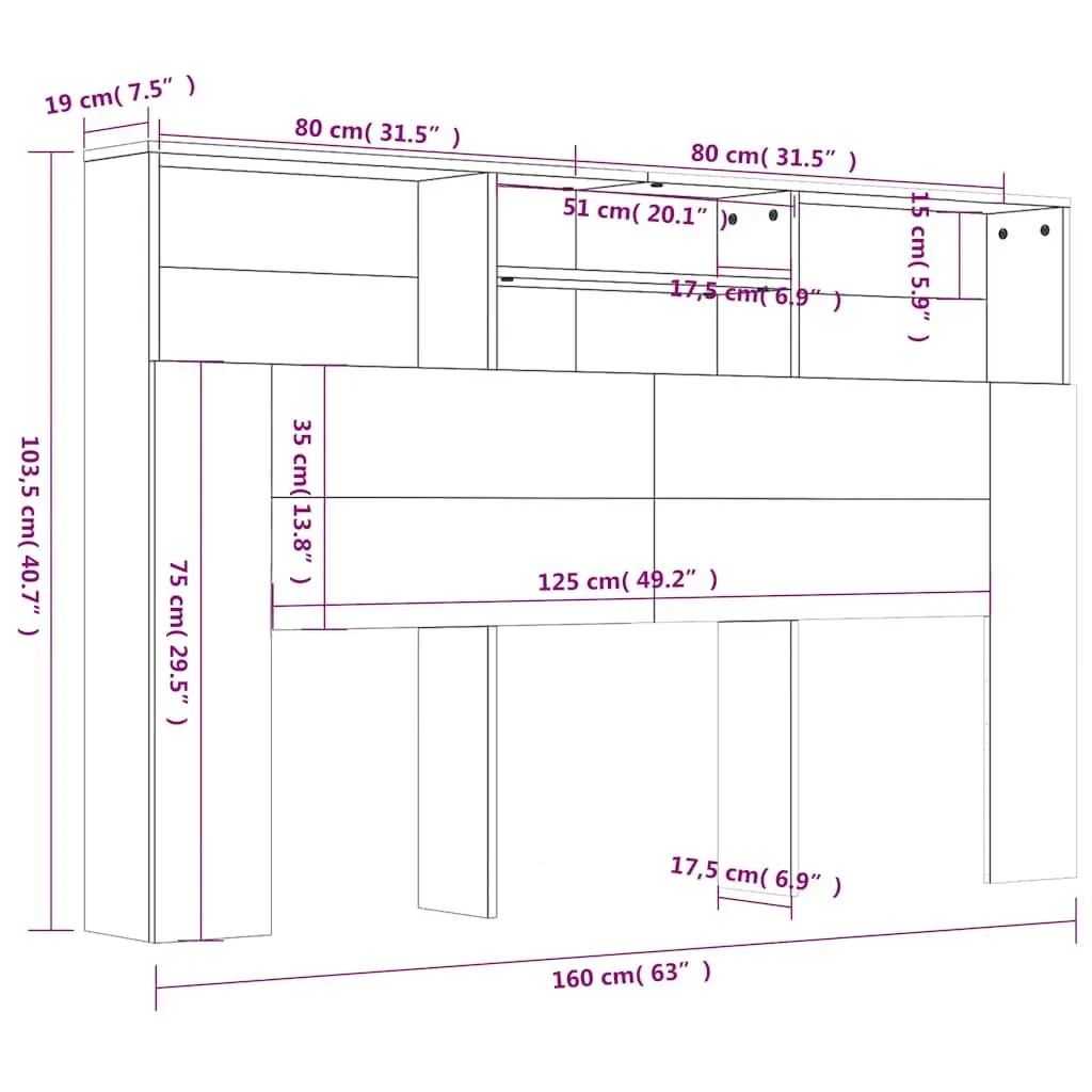 Headboard Cabinet Wall-Mounted Bedroom Storage Grey 160 x 19 x 103.5 cm