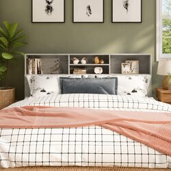 Wall-Mounted Headboard Cabinet in Grey for Bedroom Use