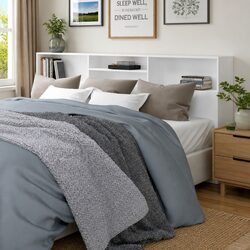 White Headboard Cabinet with 4 Storage Compartments