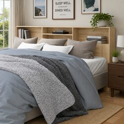 Wall-Mounted Headboard Cabinet in Brown, 220cm Wide